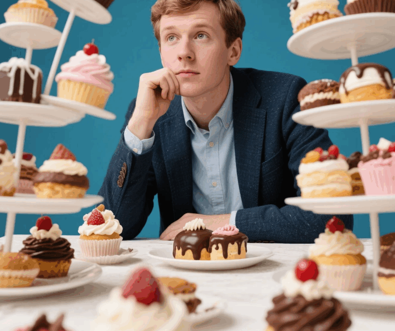 A man thinking which snack to eat