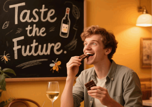 eating chocobug with wine